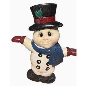 Ceramic Double Sided Vintage Snowman Figurine With Hat and Scarf